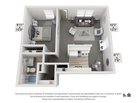 Floor plan for 1 bed, 1 bath, 550 sqft
